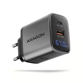   Axagon ACU-PQ67D PD3.0 & QC4+ 2× OUTPUTS, LCD kijelzővel és két kimenettel (USB-A + USB-C) 67W GaN hálózati töltő