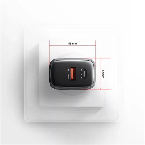 Axagon ACU-PQ67D PD3.0 & QC4+ 2× OUTPUTS, LCD kijelzővel és két kimenettel (USB-A + USB-C) 67W GaN hálózati töltő