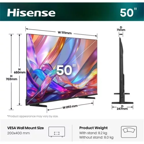 Hisense 50" 50E7S 4K UHD Smart QLED TV