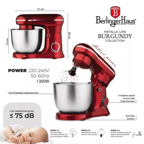 Berlinger Haus BH/9864 1500W, 5L burgundi konyhai robotgép