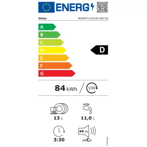 Midea MDWPF1333CSS-WD-EU inox programok száma: 8, szabadonálló, 13 terítékes mosogatógép