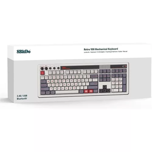 8BitDo Retro 108, Mechanikus, Kailh Box, N Edition, vezeték nélküli billentyűzet