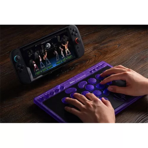 8BitDo Arcade Stick All-Button, Signature Edition, Átlátszó lila, vezeték nélküli kontroller