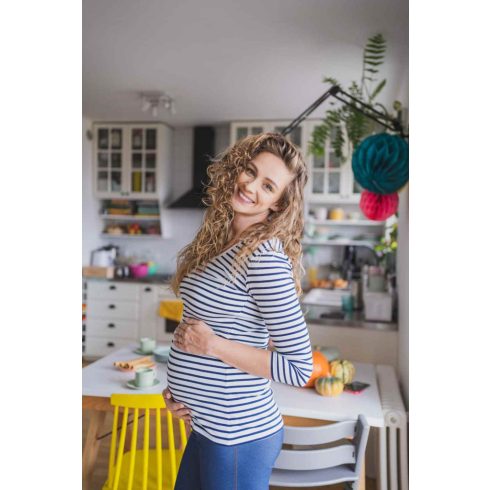 Kismama és szoptató blúz Milk Shirt milk & love fehér és kék csíkok
