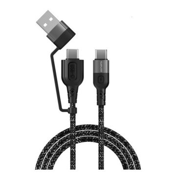   4smarts Combo CA USB / USB-C / USB-C szövet kombó töltő- és adatkábel, 1,5m, fekete
