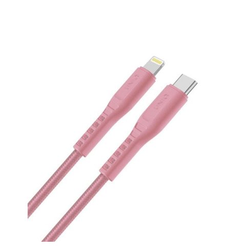 Uniq Flex USB-C / Lightning MFi töltő- és adatkábel, 1.2m, rózsaszín