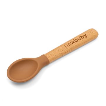 Szilikon kanál fa nyéllel New Baby rózsaszín