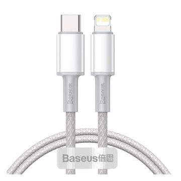   Baseus High Density USB-C / Lightning fonott töltő- és adatkábel, gyorstöltés, 1m, fehér