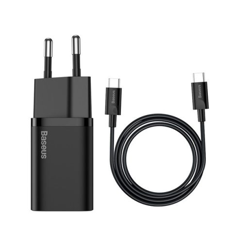 Baseus Super-Si gyorstöltő adapter USB-C / USB-C kábellel, 25W, fekete