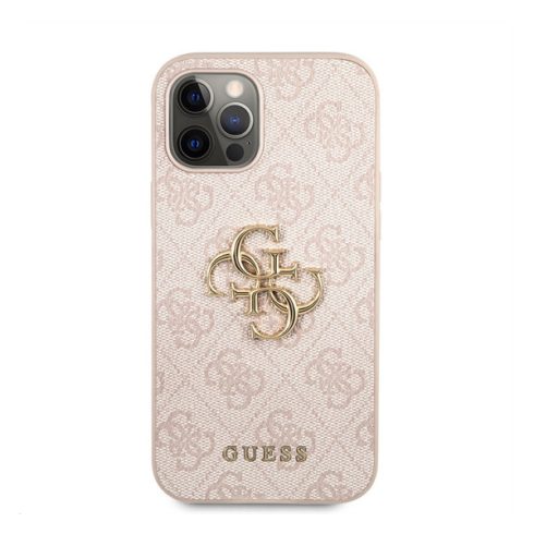 Guess PU 4G Metal Logo Apple iPhone 12/12 Pro hátlap tok, rózsaszín