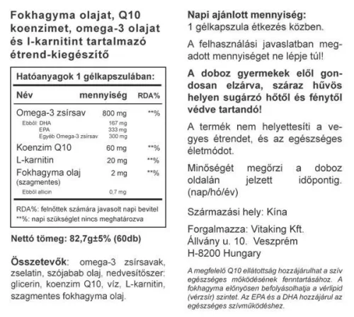Vitaking Cardiolic (60) lágykapszula Halolaj + Q10 + L-karnitin + Fokhagyma