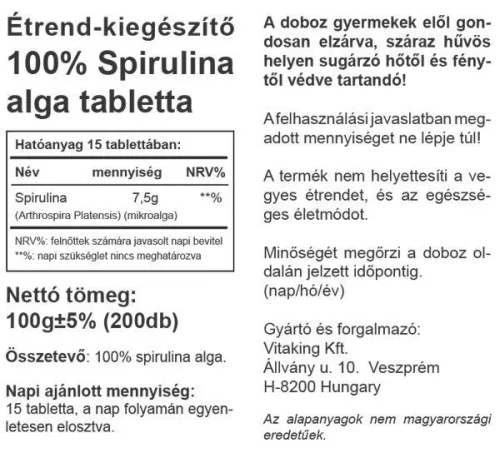 Vitaking Spirulina-Algen 500 mg (200) Tabletten