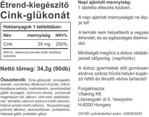Vitaking Zinkgluconat 25 mg (90) Tabletten
