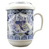 Porzellan-Teetasse „BIG TEA“, 330 ml, mit 4 verschiedenen Mustern, Deckel mit Rand und Metallfilter.