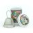 Porcelán teásbögre 330ml BIG TEA 4 féle mintával, peremes tetővel + fém szűrővel
