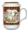 Porzellan-Teetasse „BIG TEA“, 330 ml, mit 4 verschiedenen Mustern, Deckel mit Rand und Metallfilter.