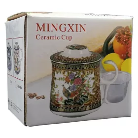   Porzellan-Teetasse 260 ml MINGXIN mit 4 Mustern, konischem Deckel und Metallfilter