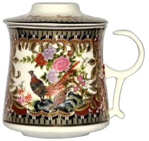 Porzellan-Teetasse 260 ml MINGXIN mit 4 Mustern, konischem Deckel und Metallfilter