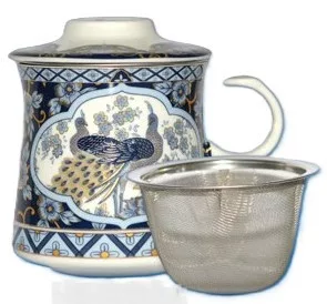 Porzellan-Teetasse 260 ml MINGXIN mit 4 Mustern, konischem Deckel und Metallfilter