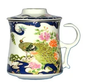 Porzellan-Teetasse 260 ml MINGXIN mit 4 Mustern, konischem Deckel und Metallfilter