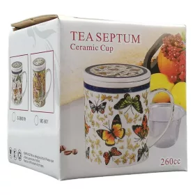   Porzellan-Teetasse 260 ml SEPTUM mit 3 Mustern, flachem Deckel und Metallfilter