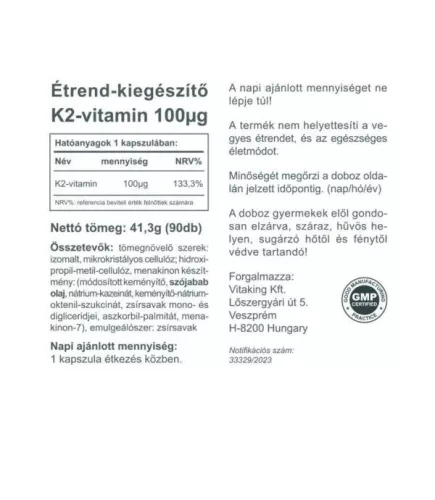 Vitaking K2 Vitamin 100mcg (90) Kapseln