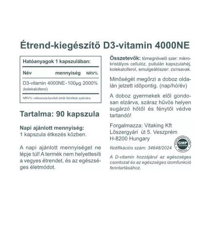 Vitaking Vitamin D3 4000 IE (90) Kapseln