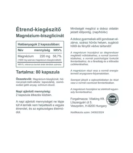 Vitaking Magnesiumbisglycinat (80) vegane Kapseln (Magnesiumchelat)