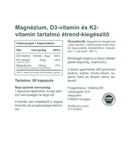 Vitaking MagneTrio D3+K2+ Magnesiumbisglycinat (80) Kapseln