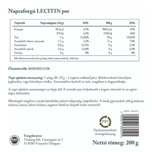 Vitaking Sonnenblumenlecithin-Pulver 200g Doypack