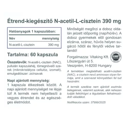 Vitaking NAC-390 390 mg (60) Kapseln N-Acetyl-L-Cystein