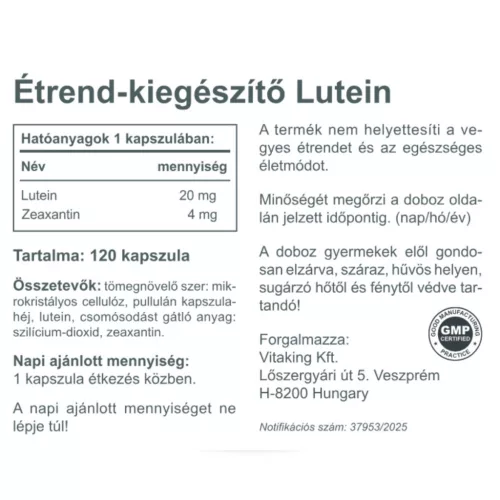 Vitaking Lutein 20 mg (120) Kapseln mit 4 mg Zeaxanthin, Komplexformel