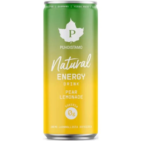 Puhdistamo Natural energy 330ml körte- limonádé ízű természetes energiaital DRS