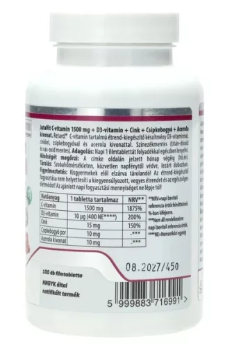 JutaVit Vitamin C 1500 mg + Hagebutte + Acerola + Vitamin D3 + Zink, 100 Filmtabletten