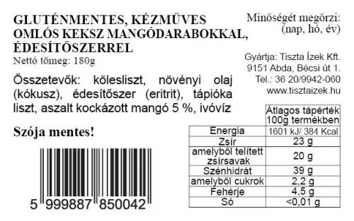 Mürbeteigkekse mit Mangostücken 150g Tiszta Ízek glutenfrei, handwerklich hergestellt