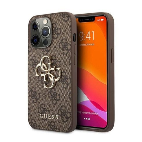 Guess PU 4G Metal Logo Apple iPhone 13 Pro hátlap tok, barna