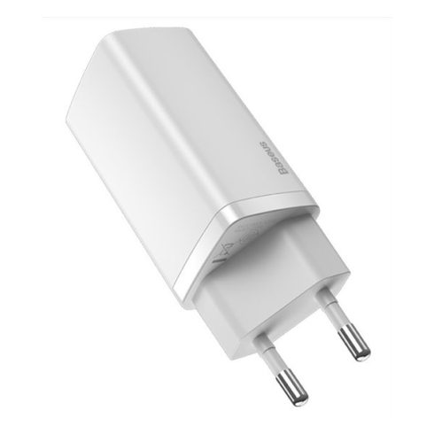 Baseus GaN2 Lite hálózati töltő adapter 65W USB-C + USB-A, fehér