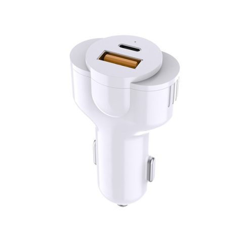 Phoner PH-CC58 autós szivargyújtó gyorstöltő, USB-C + USB, PD, 30W, fehér