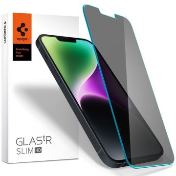   Spigen "Glas.tR Slim HD" Apple iPhone 16e / 13 / 14 / 13 Pro Privacy kijelzővédő fólia