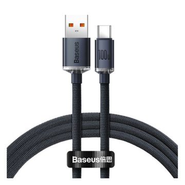   Baseus Crystal Shine USB / USB-C töltő- és adatkábel, 100W, 1,2m, Fekete