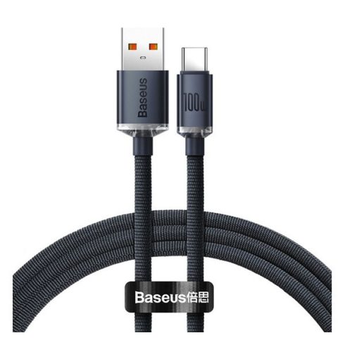 Baseus Crystal Shine USB / USB-C töltő- és adatkábel, 100W, 1,2m, Fekete