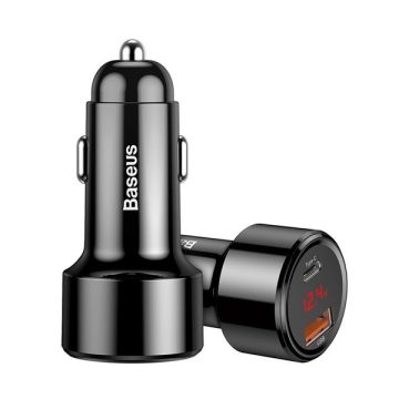   Baseus Magic autós szivargyújtó töltő, USB-A + USB-C QC 4.0 PD, 45W, fekete