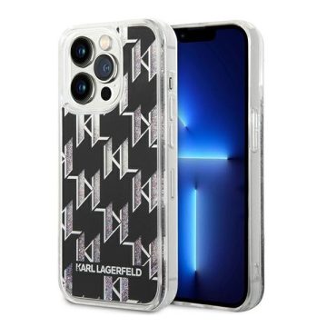   Karl Lagerfeld Liquid Glitter Monogram Apple iPhone 14 Pro hátlap tok, fekete
