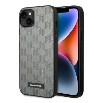   Karl Lagerfeld Saffiano Mono Metal Apple iPhone 14 Plus hátlap tok, szürke
