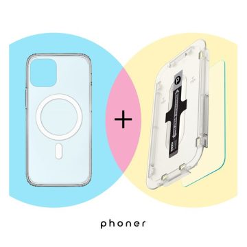   Phoner Mag Pack Apple iPhone 14 Pro Max Magsafe tok, átlátszó + Master Clear Felhelyező keretes Tempered fólia