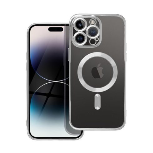 Electro Mag Apple iPhone 14 Pro Max MagSafe szilikon tok kameravédő-lencsével, ezüst