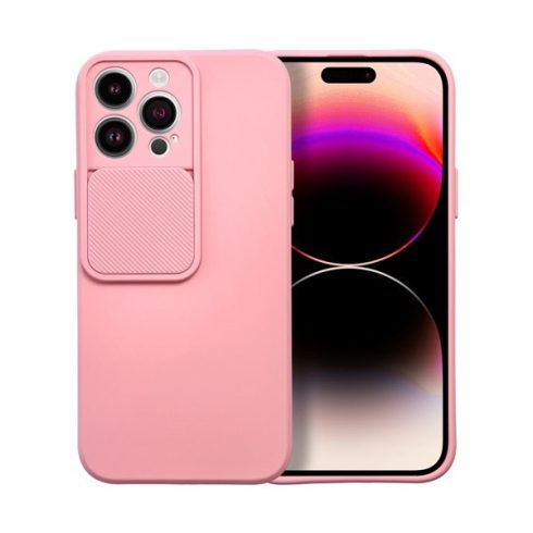 Slide Apple iPhone 13 Pro Max, kameravédős szilikon tok, rózsaszín