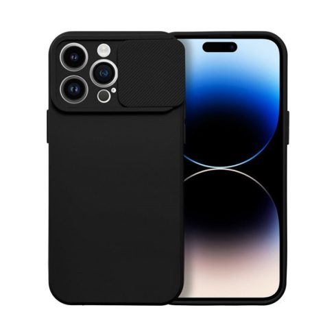 Slide Apple iPhone 14 Pro Max, kameravédős szilikon tok, fekete