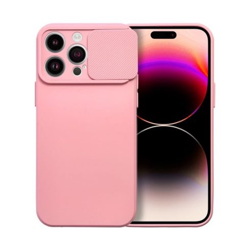 Slide Apple iPhone 14 Pro Max, kameravédős szilikon tok, rózsaszín