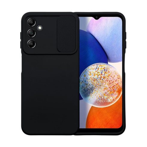 Slide Samsung Galaxy A14 5G/A14 4G, kameravédős szilikon tok, fekete